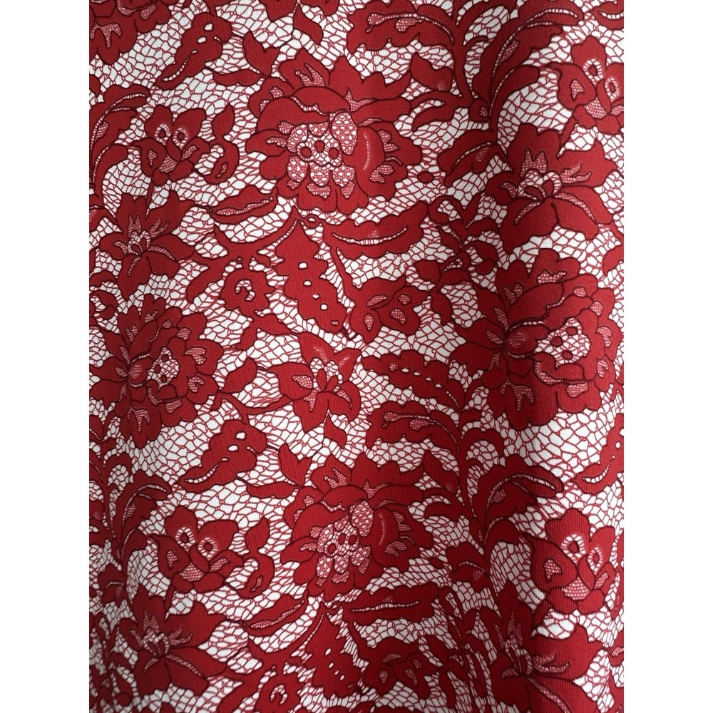 J. McLaughlin Red & White Floral Lace Print 3/4 Sleeve Nylon Spandex Top Sz S - Picture 2 of 6